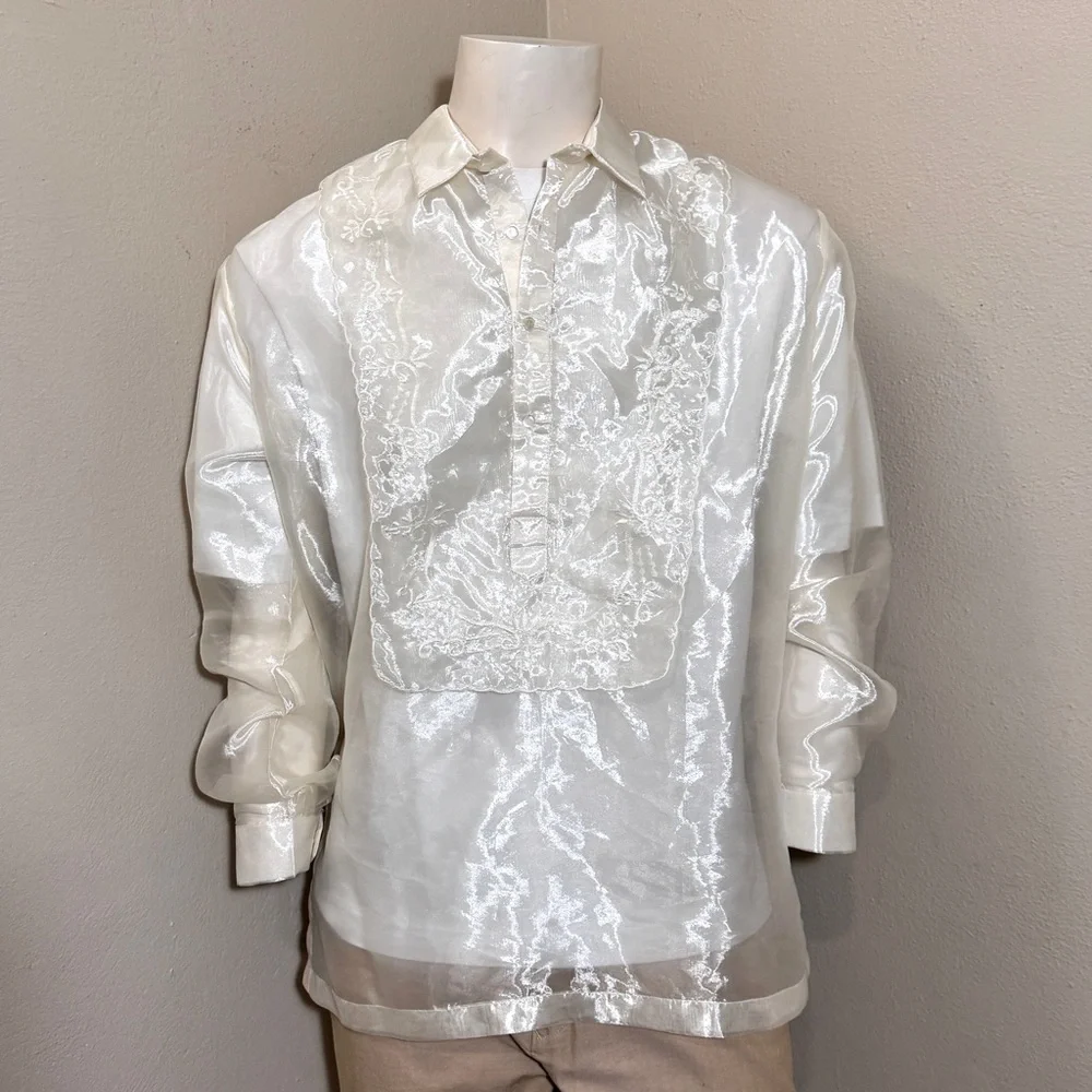 Men’s Filipino Traditional Sheer Ivory Barong - Picture 5 of 12